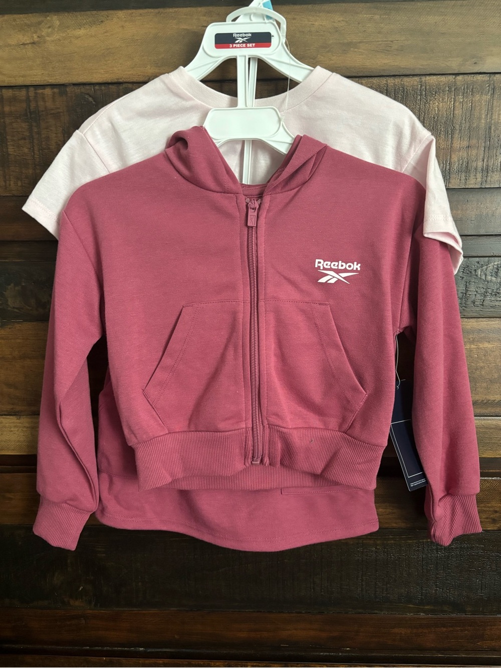 ✨NWT 3PC Reebok Girls' Dusty Rose Zip Hoodie w/Matching Skort & Light Pink Tee✨
